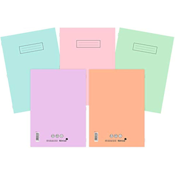 Set of 10 Silvine A4 notebooks in assorted pastel colors, featuring greeting card-style covers with decorative designs.