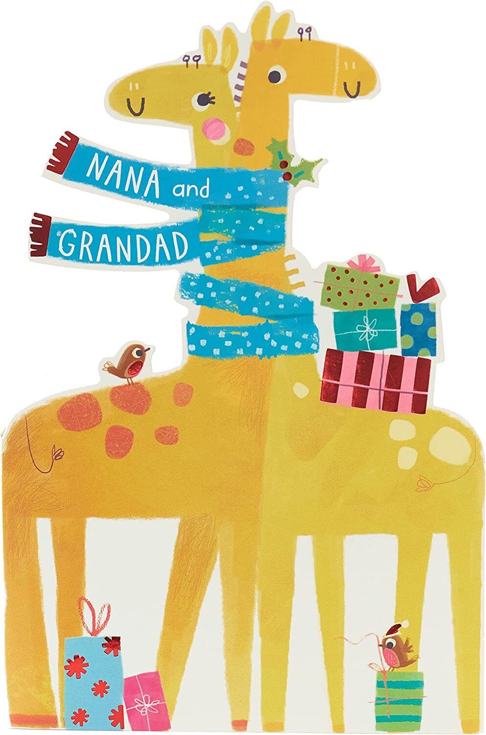 Two Giraffes with Scarf Design Nana and Grandad Christmas Card