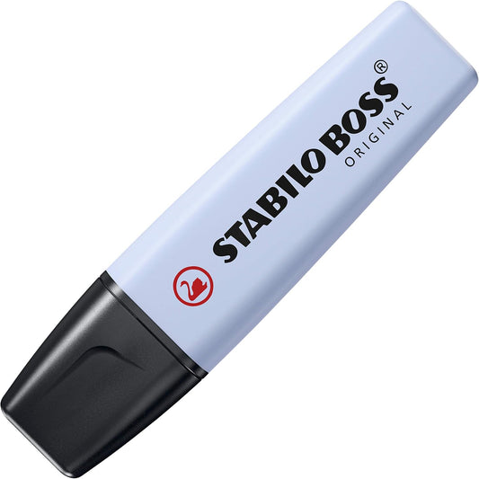 Stabilo BOSS Original Pastel highlighter in cloudy blue, featuring a chisel tip and bright pastel ink for vibrant highlighting.
