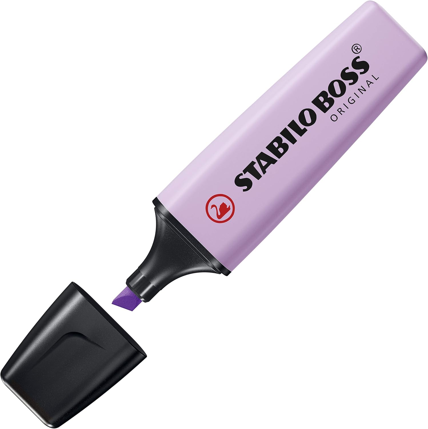Stabilo BOSS ORIGINAL Pastel highlighter in lilac haze with pastel purple ink and chisel tip for vibrant highlighting.