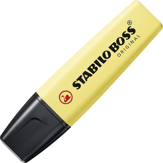 Stabilo BOSS ORIGINAL Pastel highlighter in milky yellow with rounded tip and pastel-colored body.