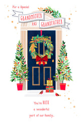 Blue Door with Wreath Grandmother & Grandfather Christmas Card