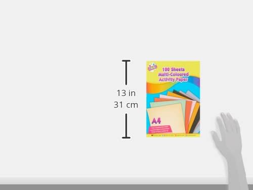 Assorted A4 activity paper sheets in a stack, designed for arts and crafts or classroom projects, from Tallon.