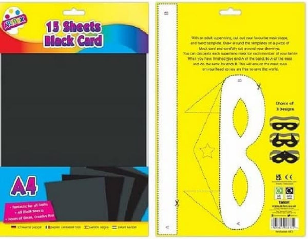 15 sheets of black A4 activity cards from Tallon, showing blank black paper suitable for art and craft projects.