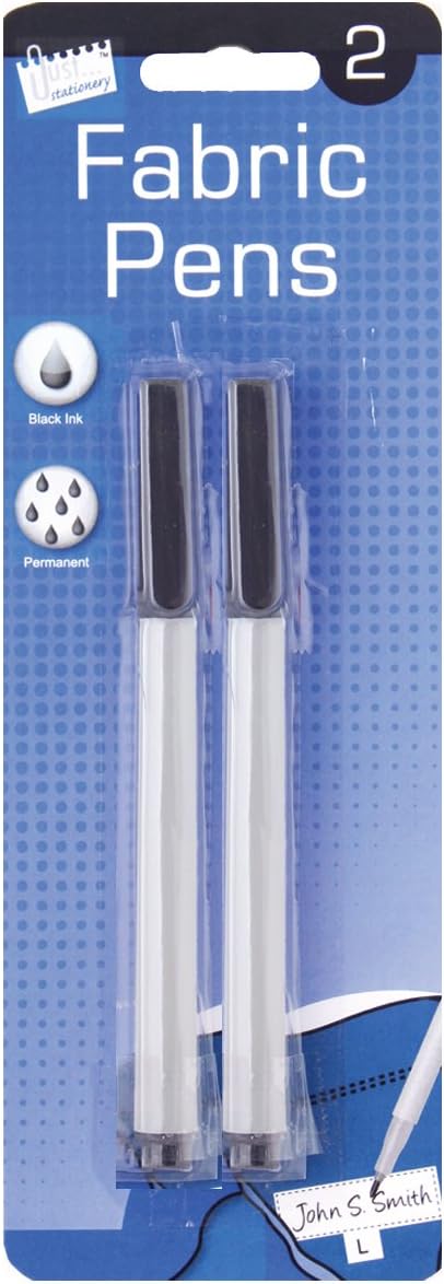 Two Tallon permanent fabric marker pens with fine tips, ideal for detailed fabric writing and decorating projects.