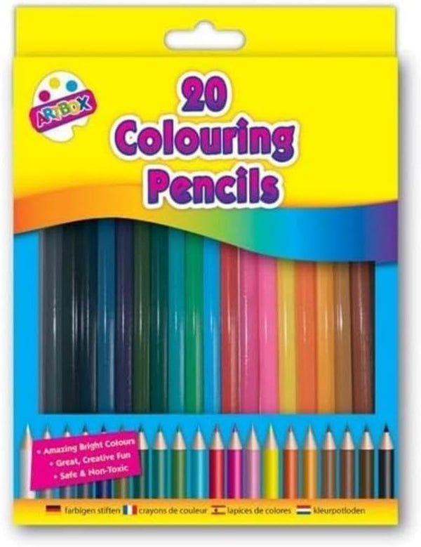 Set of 20 Tallon full-size colour pencils arranged in a row, showcasing vibrant shades and wooden pencil bodies.
