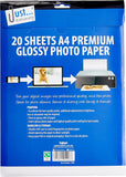 20 sheets of Tallon glossy A4 photo paper, showing smooth, shiny surface ideal for high-quality photo printing.
