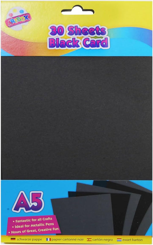 Black A5 activity cards by Tallon, set of 30 sheets, featuring blank surfaces for creative or educational use.