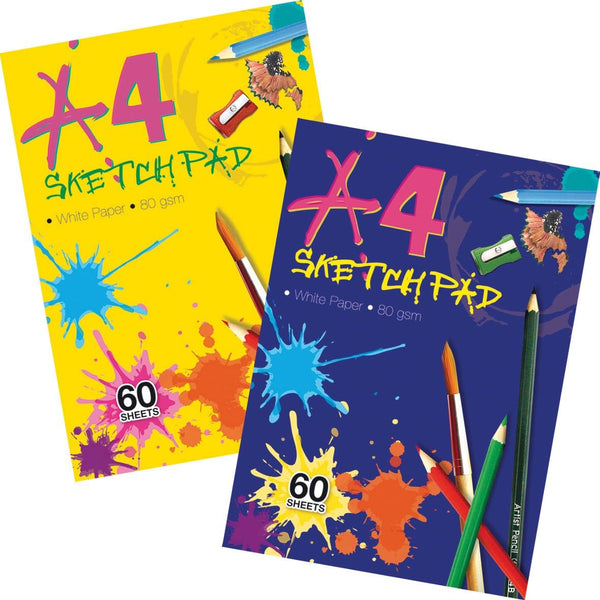 Tallon A4 60-sheet sketch pad with blank white pages for drawing, sketching, and artistic projects on a clean, open pad.