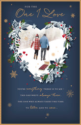 Laser die cut heart with couple Photo One I Love (375) Christmas Card