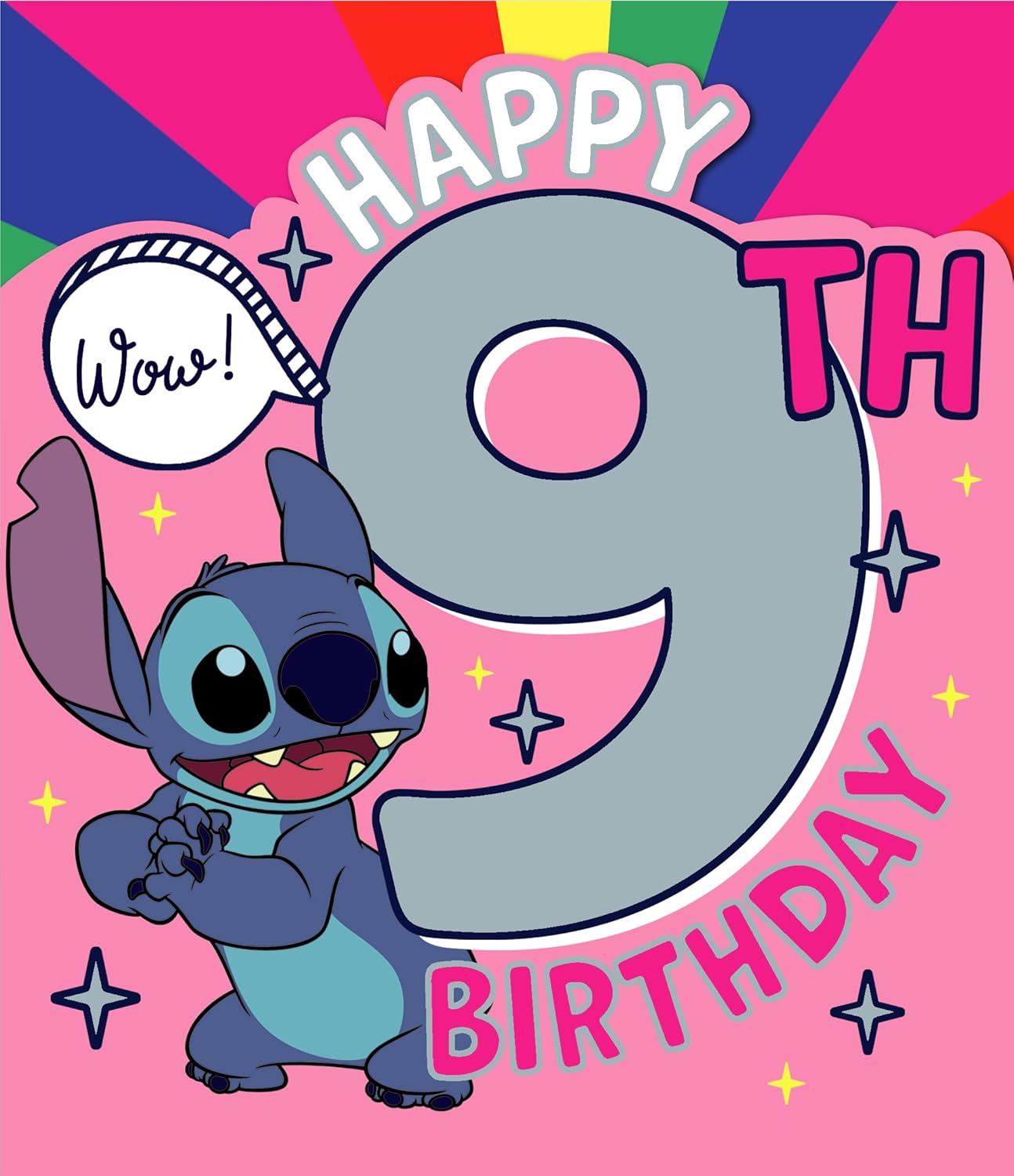 Disney Stitch 9th birthday greetings card for girls featuring a cute Stitch design, perfect for nieces, granddaughters, and daughters.
