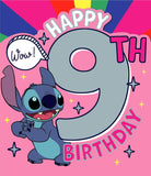 Disney Stitch 9th birthday greetings card for girls featuring a cute Stitch design, perfect for nieces, granddaughters, and daughters.