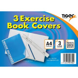 Three clear A4 exercise book covers by Tiger, durable protectors for safeguarding notebooks and keeping them clean.