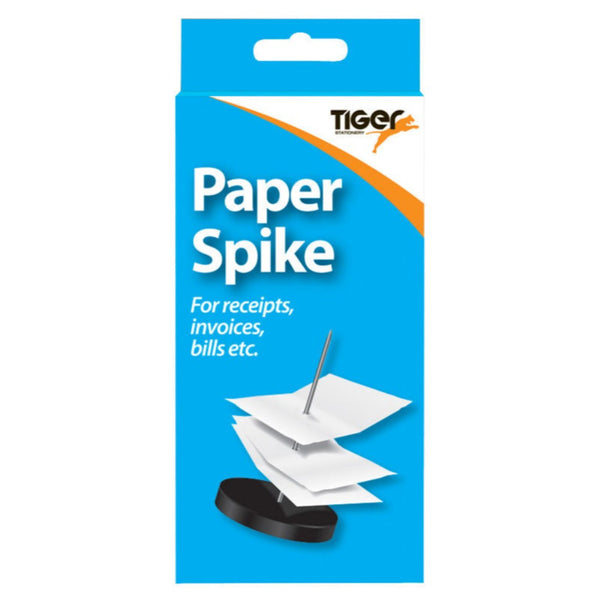 Tiger Metal Paper Spike with pointed metal tip and sturdy base for organizing and securing papers on desks or bulletin boards.