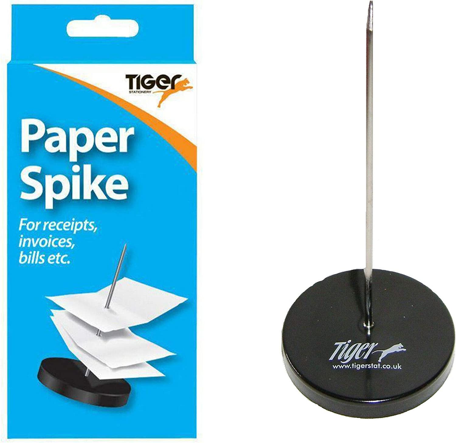 Tiger Metal Paper Spike for securing papers, featuring a sturdy metal design and pointed tip for easy insertion.