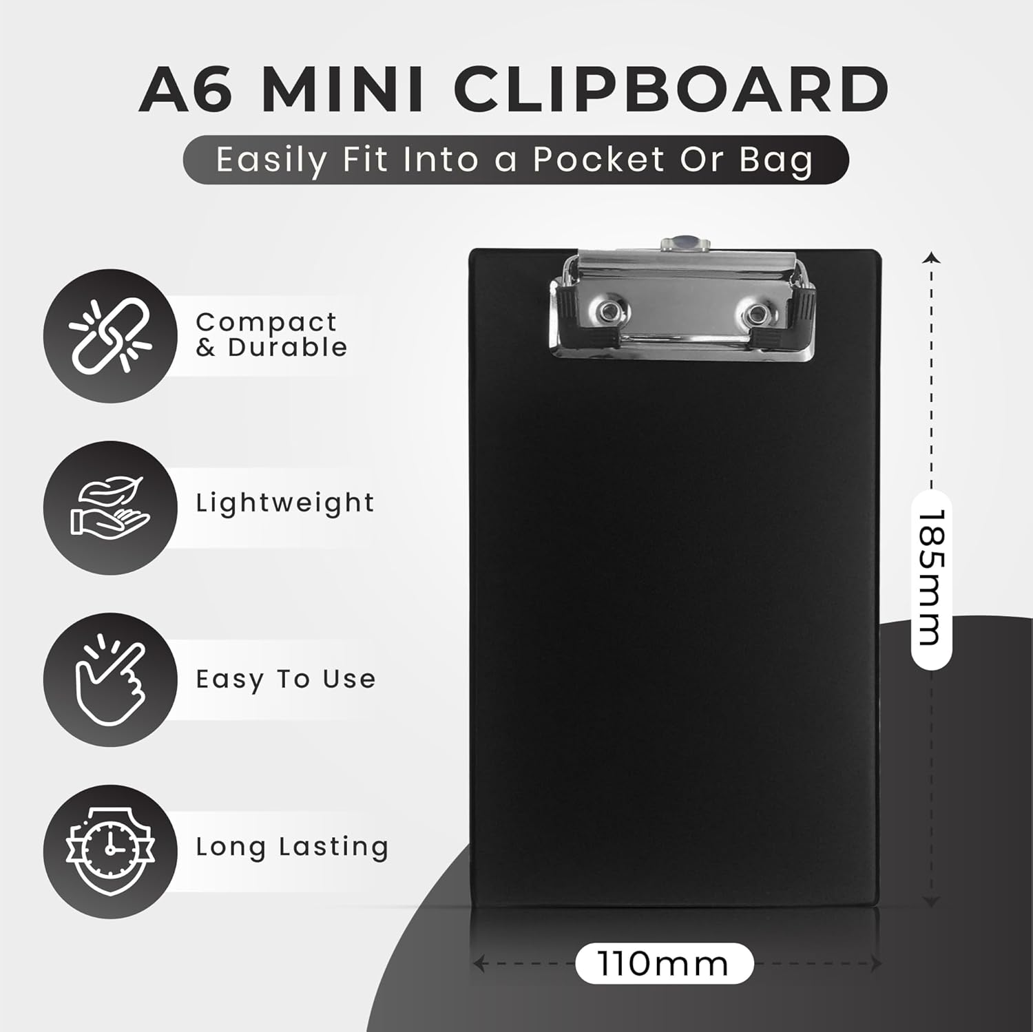 Tiger Compact A6 Mini Clipboard with durable PVC hardback and pocket for convenient stationery organization.