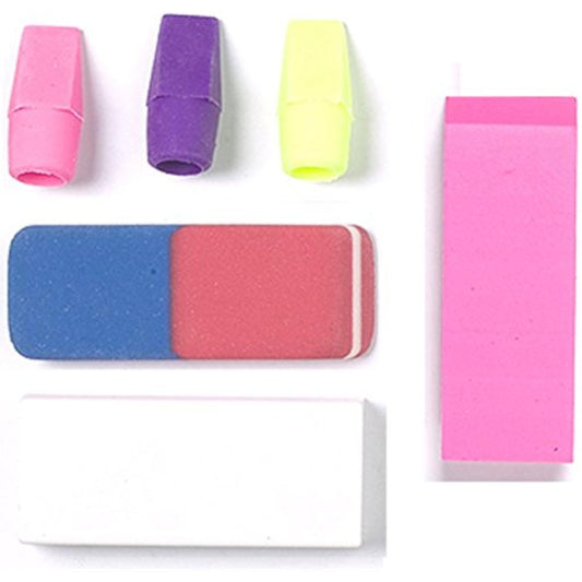 Six colorful Tiger Star Buys erasers featuring fun, versatile stationery with star-shaped designs.