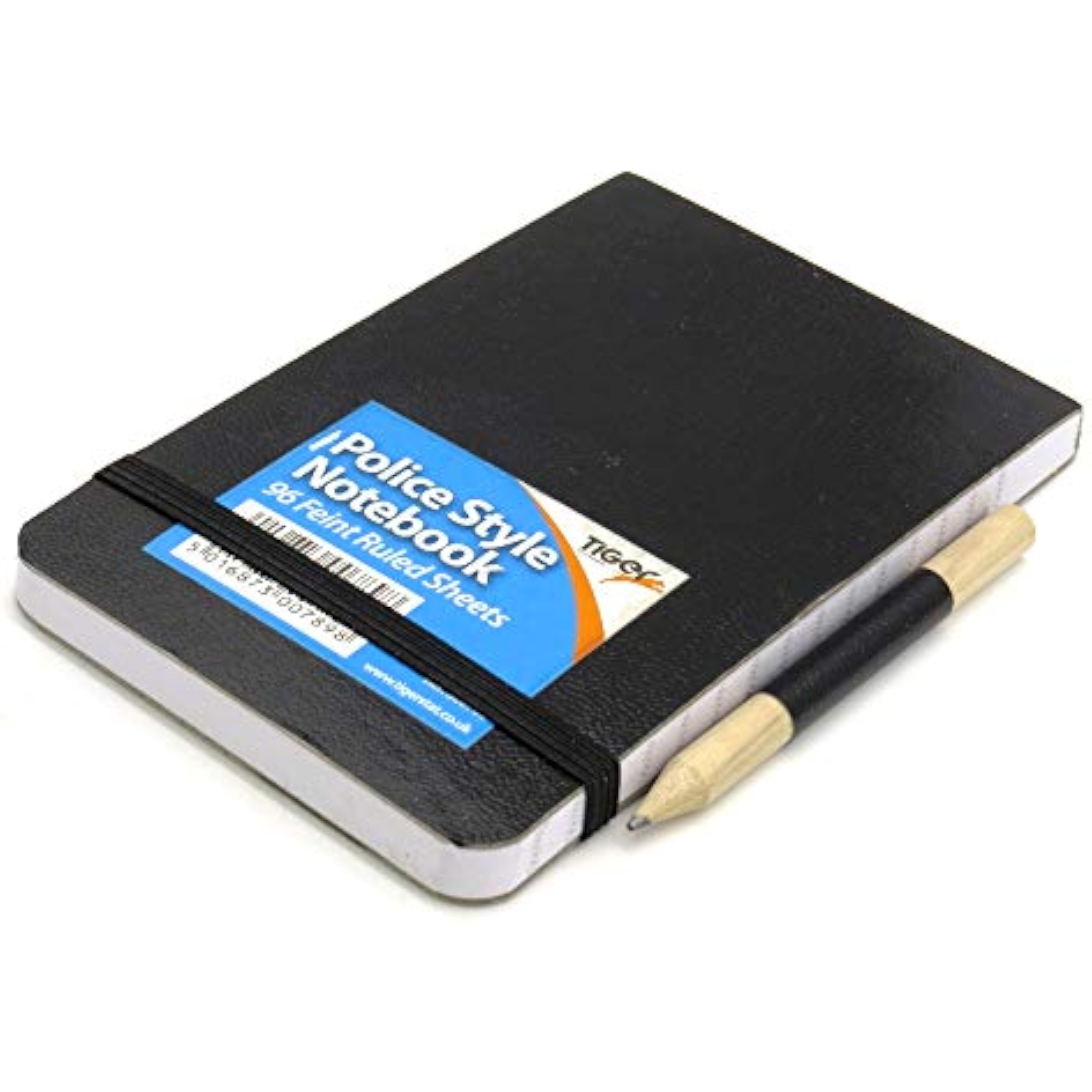 Tiger Police Style elasticated pocket notebook with attached pencil, compact stationery for on-the-go note-taking.