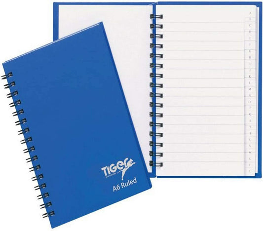 Tiger Compact A6 Twinwire Notebook with 72 sheets, featuring indexed pages for easy organization and portable writing.