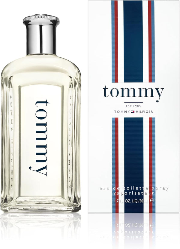 Tommy Hilfiger Tommy Eau de Toilette 50ml men's fragrance bottle with a sleek design and blue accents.