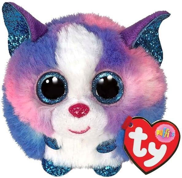 Ty CLEO HUSKY plush toy with soft gray fur, bright blue eyes, and a friendly expression, designed for children and collectors.