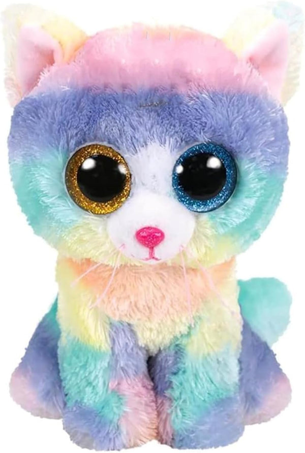 Soft Heather Cat plush toy by Ty with gray and pink fur, featuring a cuddly, adorable cat design perfect for hugging and play.