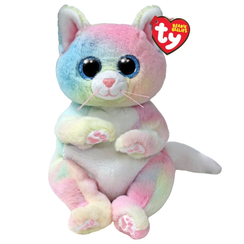 Cute Jenni Cat Ty plush toy with pink and white fur, soft fabric, and embroidered facial features, perfect for cuddling.
