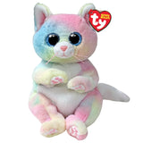 Cute Jenni Cat Ty plush toy with pink and white fur, soft fabric, and embroidered facial features, perfect for cuddling.