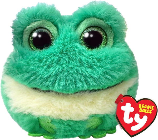Soft plush TY Gilly Frog Beanie Ball, 7cm squishy beanie baby toy with soft fabric and detailed frog design.