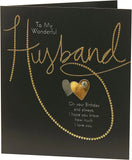 Golden heart birthday card for husband from UK Greetings with sentimental verse and romantic design.