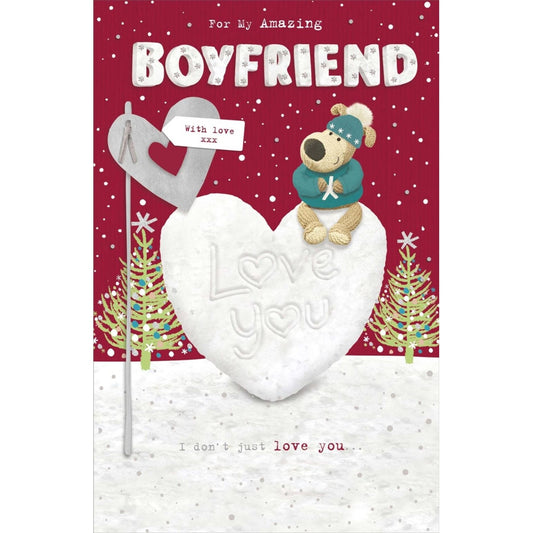 Boofle On Snow Heart Boyfriend Christmas Card by UK Greetings featuring festive holiday design with cute character and winter scene.