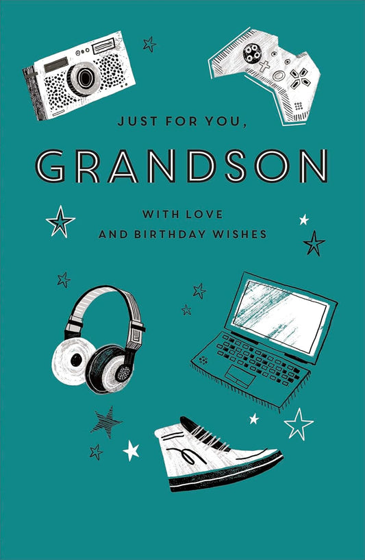 Stylish 50th birthday card for grandson from UK Greetings, featuring a cheerful design and heartfelt message inside.