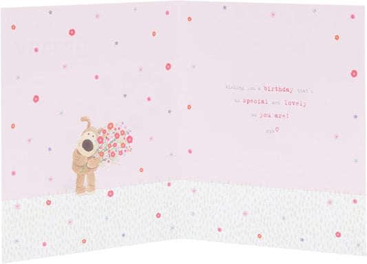 Cute Boofle birthday card for granny with colorful floral and character design, perfect for celebrating her special day.
