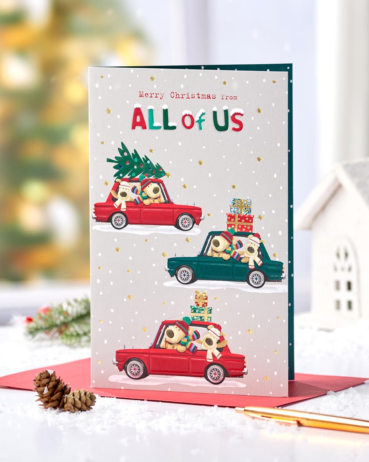 Boofle Christmas card featuring a festive holiday design with Merry Christmas message, UK Greetings brand, ideal for seasonal greetings.