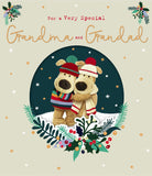 Boofle Grandma & Grandad Christmas card from UK Greetings featuring a festive illustration with a joyful hugging design.