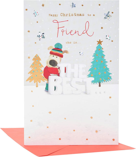 Cute Christmas greeting card featuring Boofle with a festive design, perfect for sending warm holiday wishes from UK Greetings.