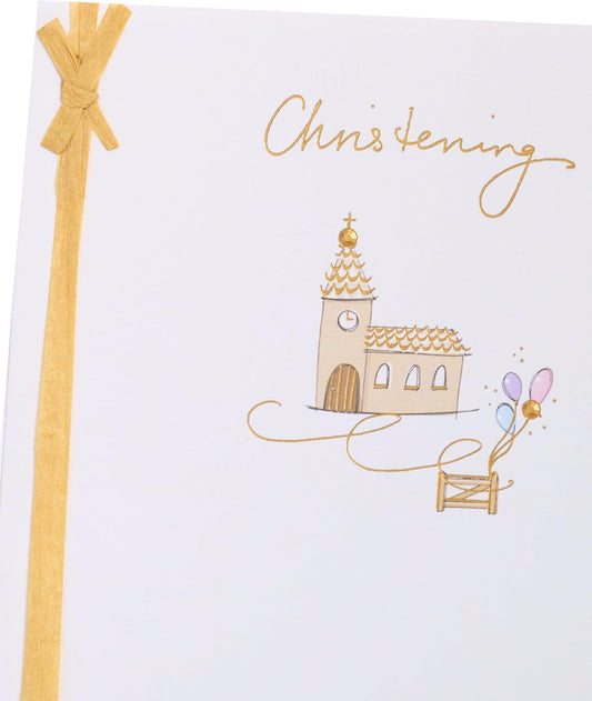 Beautiful Christening card with heartfelt message for a baby's special day, featuring delicate design and soft pastel colors.