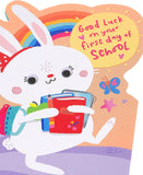 Cute bunny first day school card from UK Greetings featuring a charming bunny illustration and cheerful design.