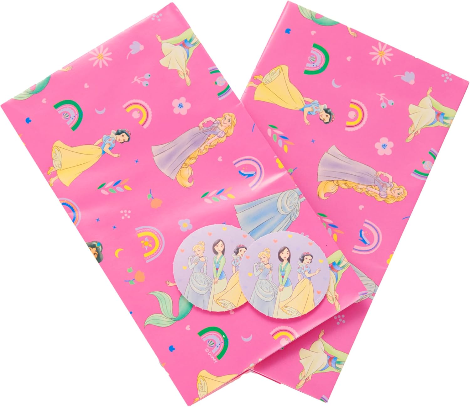Disney Princess pink and purple themed 2 sheets with matching tags, featuring popular Disney Princess characters.