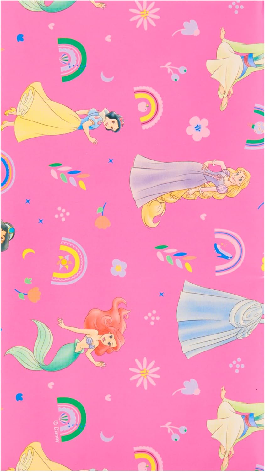Disney Princess pink and purple themed 2 sheets and 2 tags set by UK Greetings, featuring vibrant princess illustrations and decorative designs.