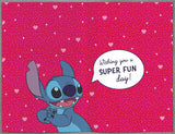 Disney Stitch birthday greetings card for girls featuring luxury foil design and colorful Stitch illustration.