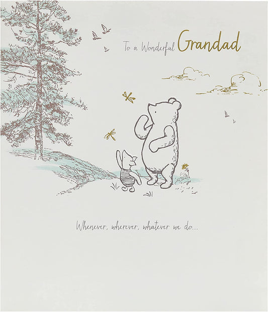Disney Winnie the Pooh Grandad Father's Day card by UK Greetings, featuring Pooh Bear illustration and heartfelt message inside.