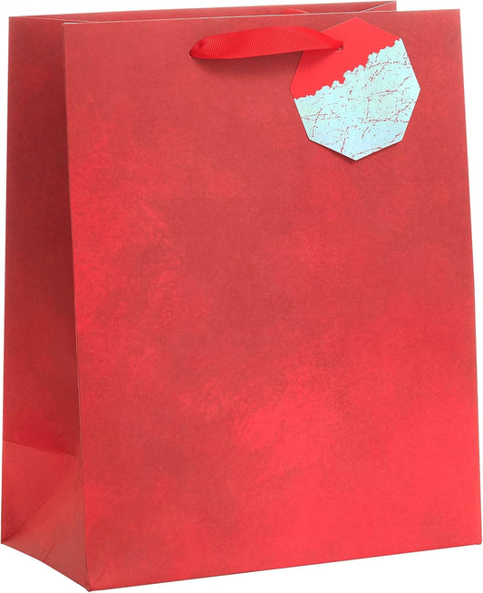 Large red gift bag with gold crackle tag, elegant design, from UK Greetings, perfect for special occasions.