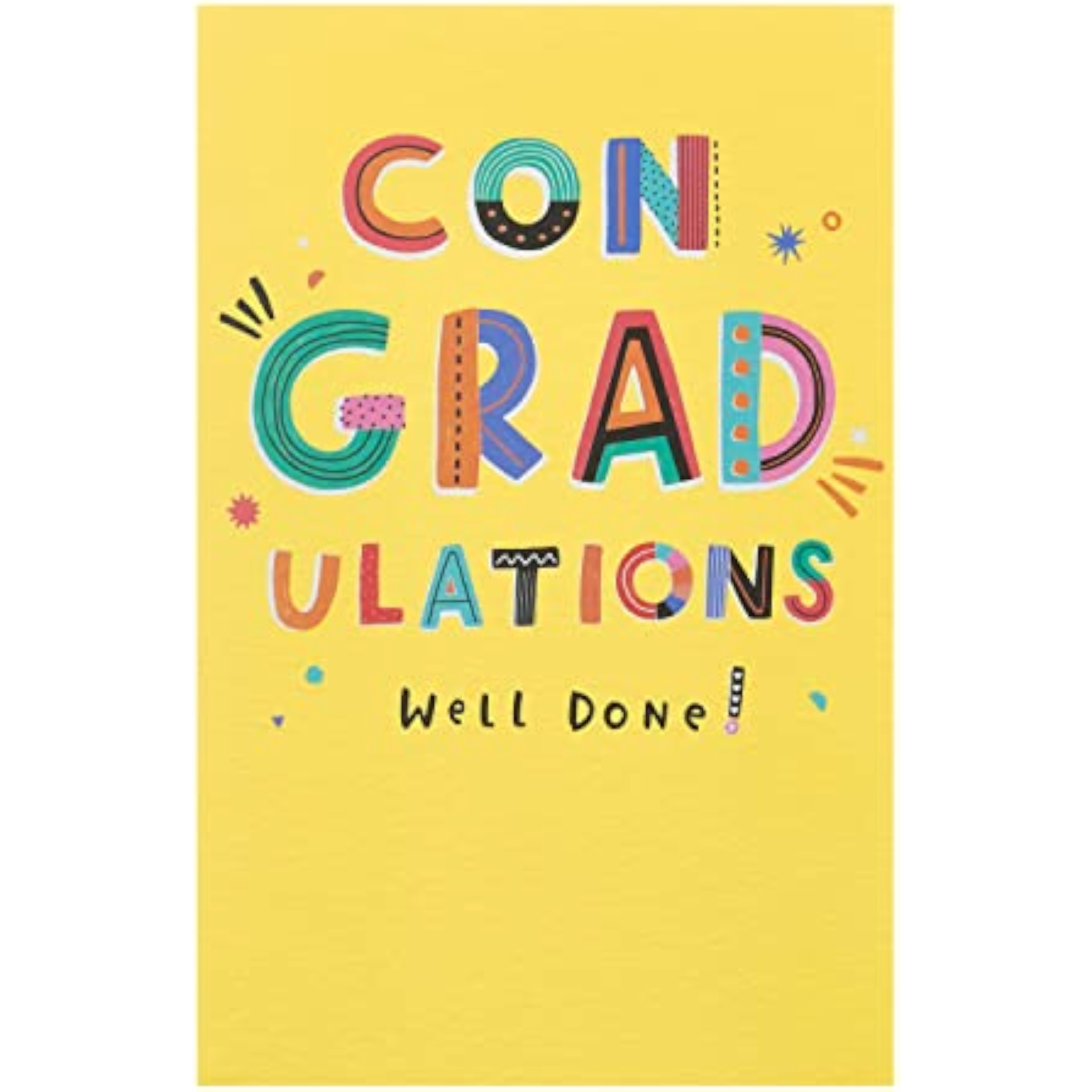 Vibrant yellow graduation card with celebratory design and UK Greetings branding, perfect for congratulating graduates.