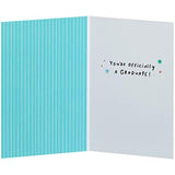 Vibrant yellow graduation card with celebratory design from UK Greetings, featuring festive artwork and congratulatory message.