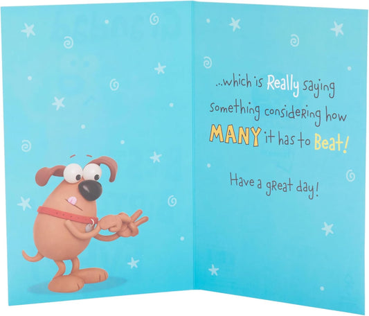 Funny birthday greeting card featuring a humorous message for grandad, with colorful design and cheerful birthday wishes.