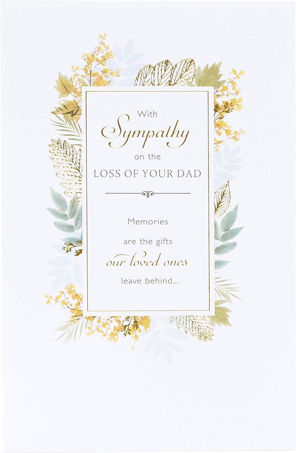 Integrated-Sympathy Loss of Dad card by UK Greetings showing a heartfelt design with comforting message for grieving loved ones.