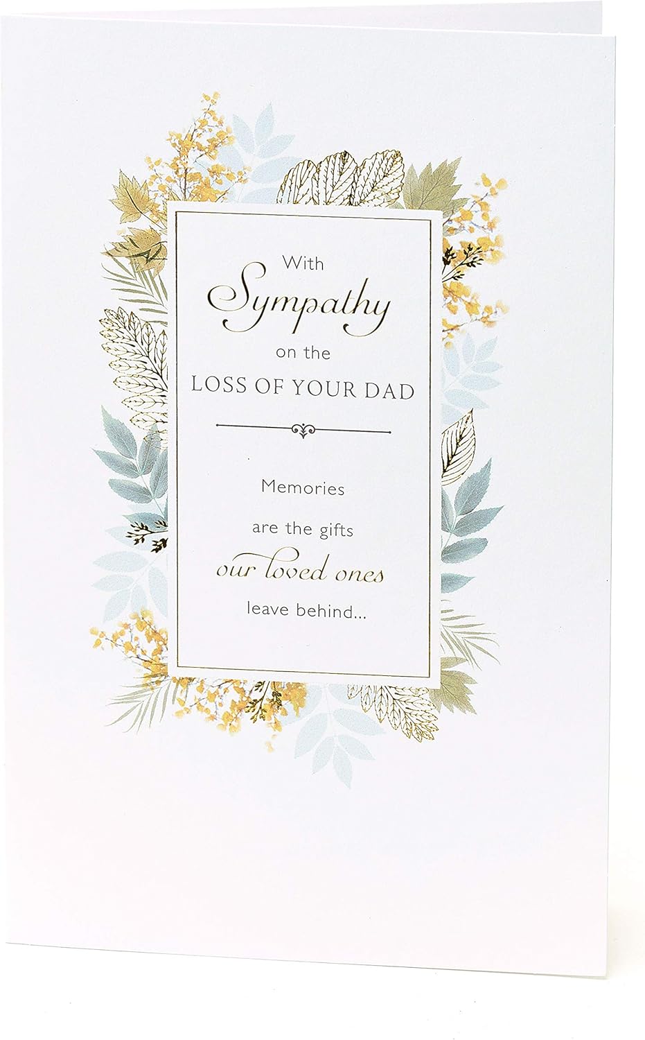 UK Greetings sympathy card titled "Loss of Dad" with heartfelt message, designed for expressing condolences.