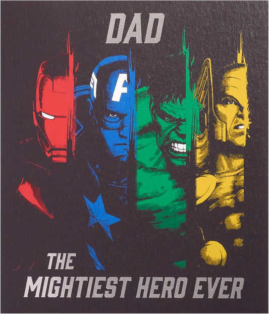 Marvel Avengers Dad birthday card featuring a superhero design with the mightiest hero from UK Greetings.