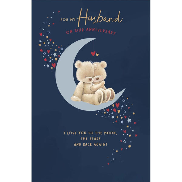 Romantic anniversary card for husband with heartfelt message, featuring elegant design and UK Greetings branding.